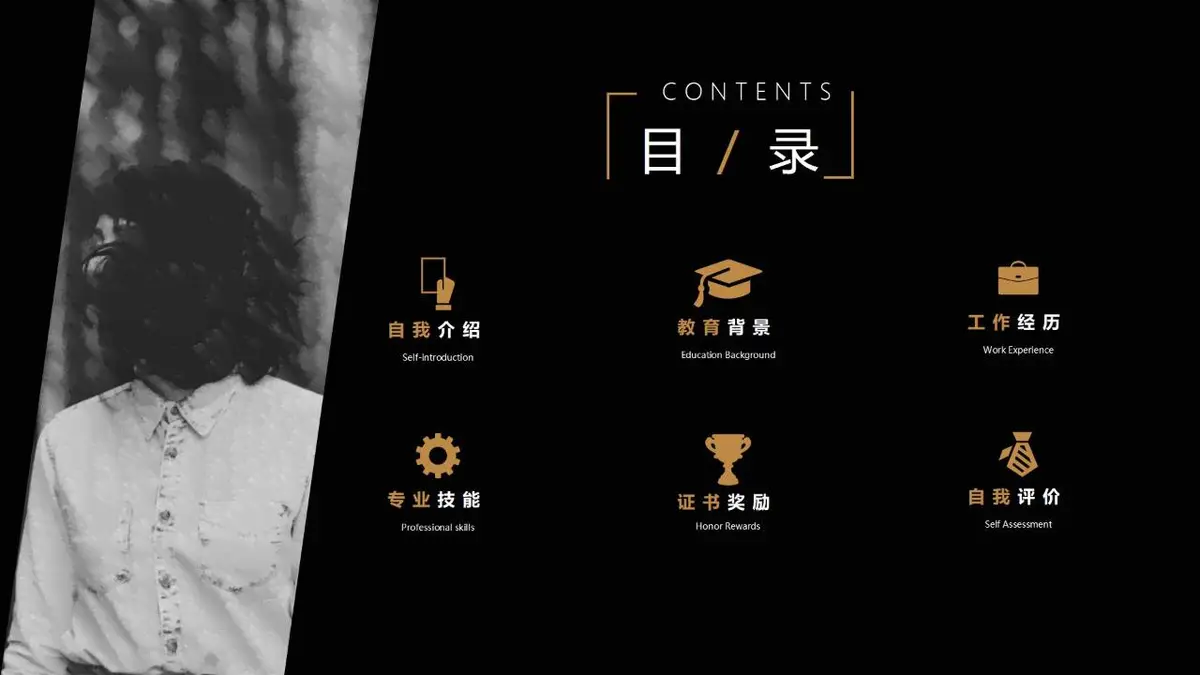 黑金风个人简历PPT模板 - 第2页