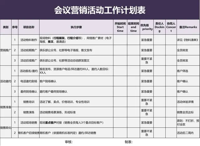 会议营销活动工作计划执行跟踪Excel表格模板 - 封面预览