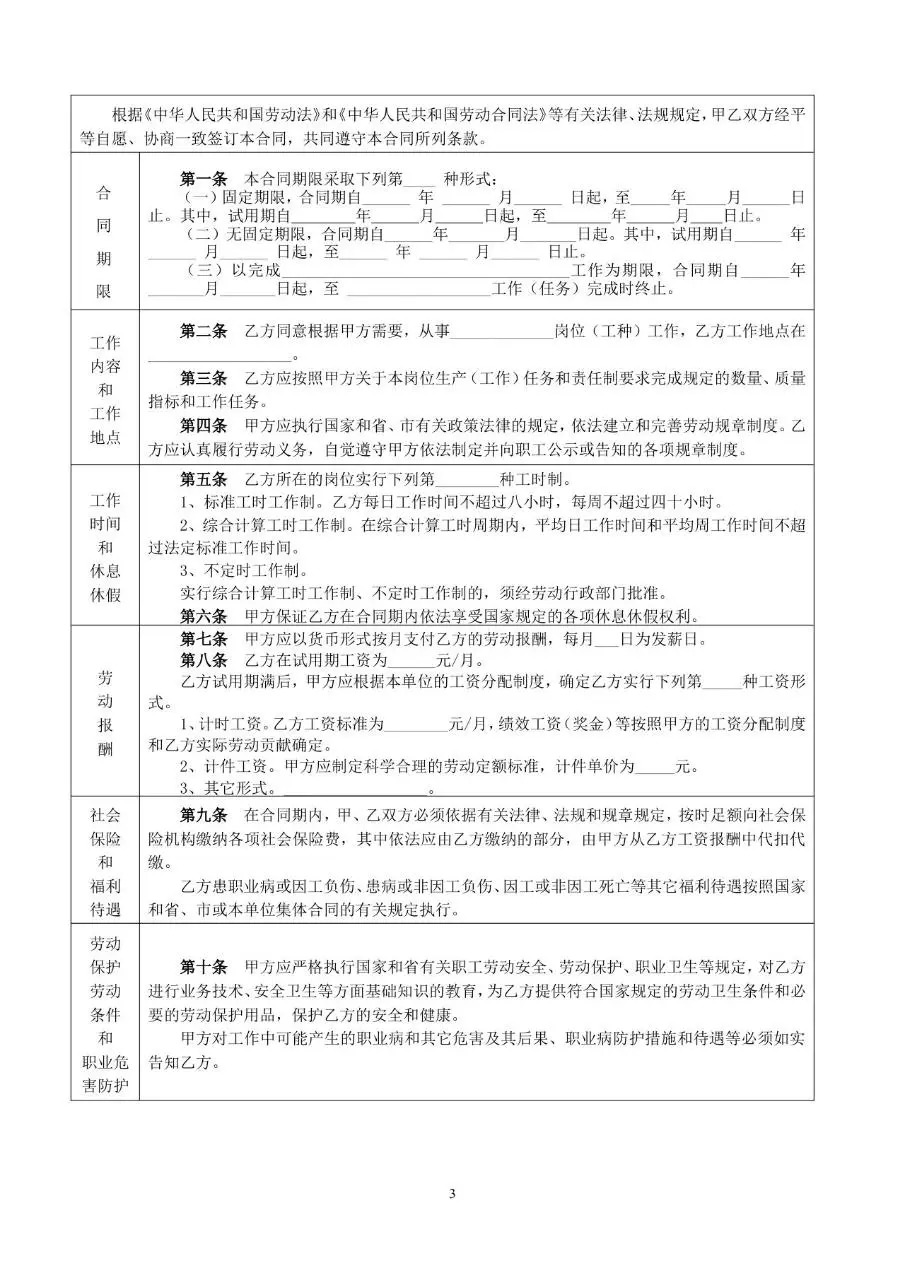 全日制用工标准劳动合同书Word文档模板 - 第3页