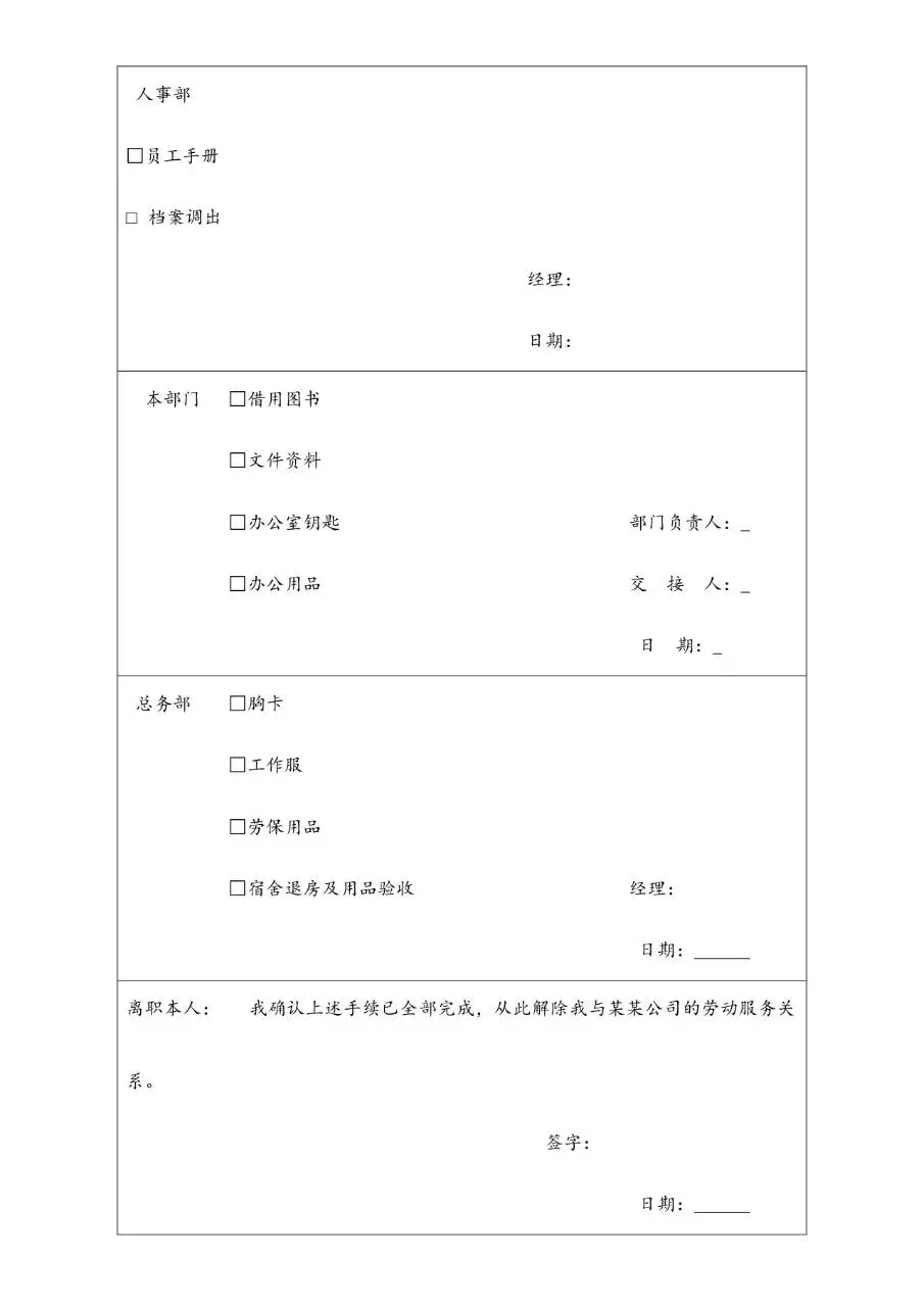 员工离职结算单Word文档模板 用于企业员工离职全流程手续登记核验 - 第2页
