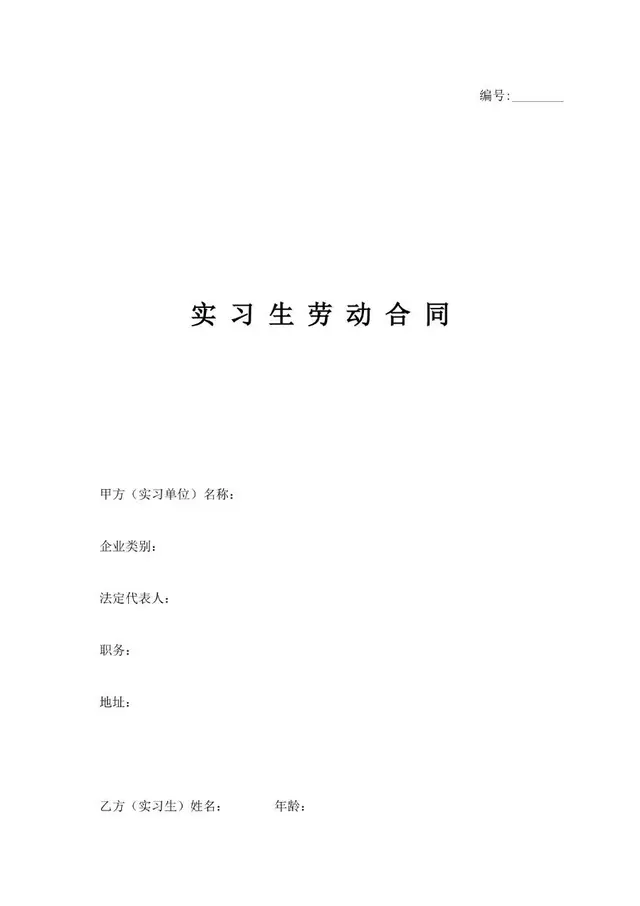 实习生劳动合同标准正式文书模板 - 封面预览