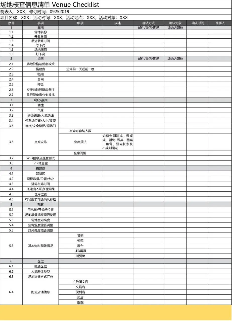 项目需求品控清单Excel表格 活动项目全流程需求核对登记模板 - 第6页