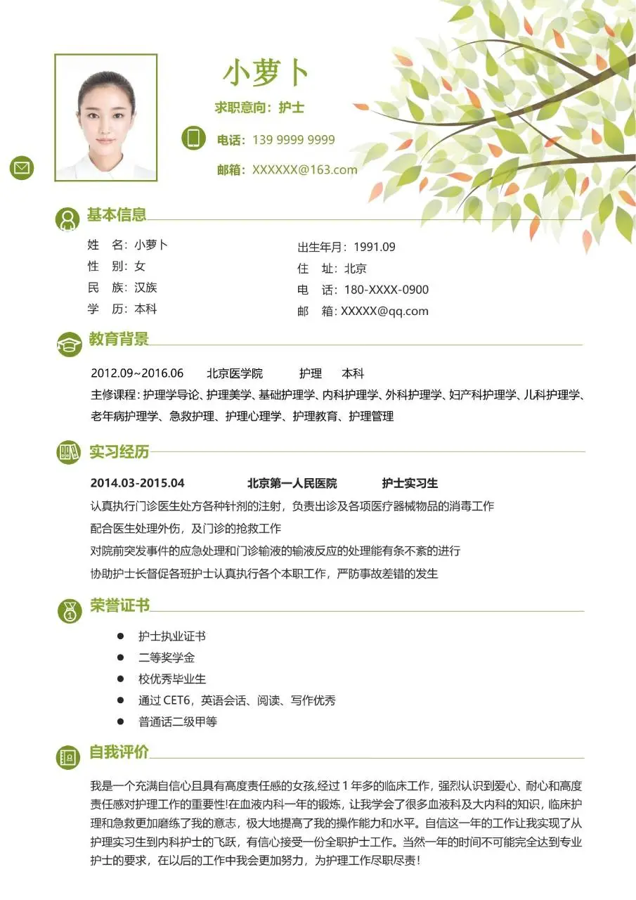 清新绿叶风个人求职简历Word模板 - 第2页