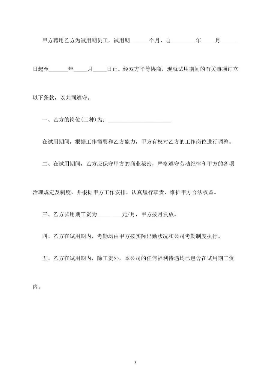 员工试用期劳动合同标准正式文档模板 - 第3页