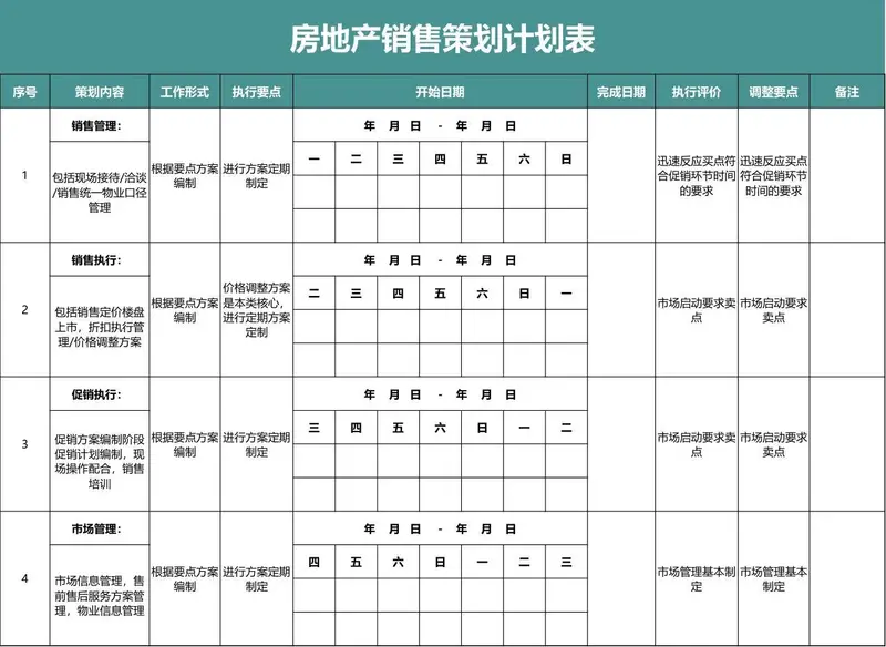 房地产销售策划计划表Excel表格 用于房产项目销售全流程进度规划与管控 - 封面预览