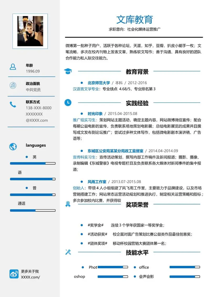 社会化媒体运营推广求职个人简历Word模板 - 封面预览