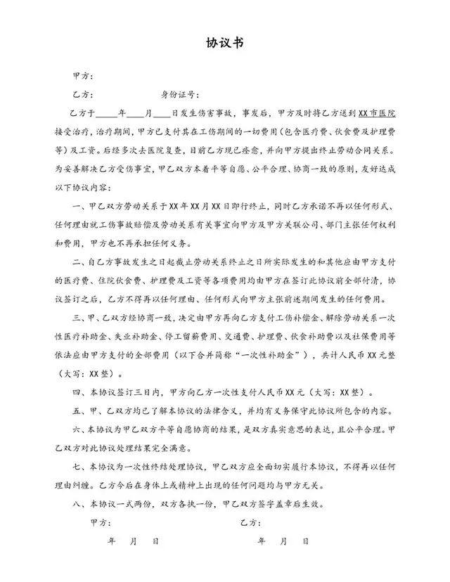 工伤事故赔偿终止劳动关系协议书标准Word文档模板 - 封面预览