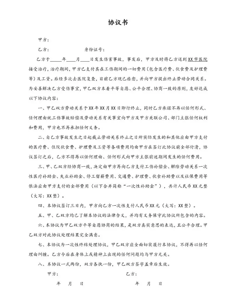 工伤事故赔偿终止劳动关系协议书标准Word文档模板 - 封面预览