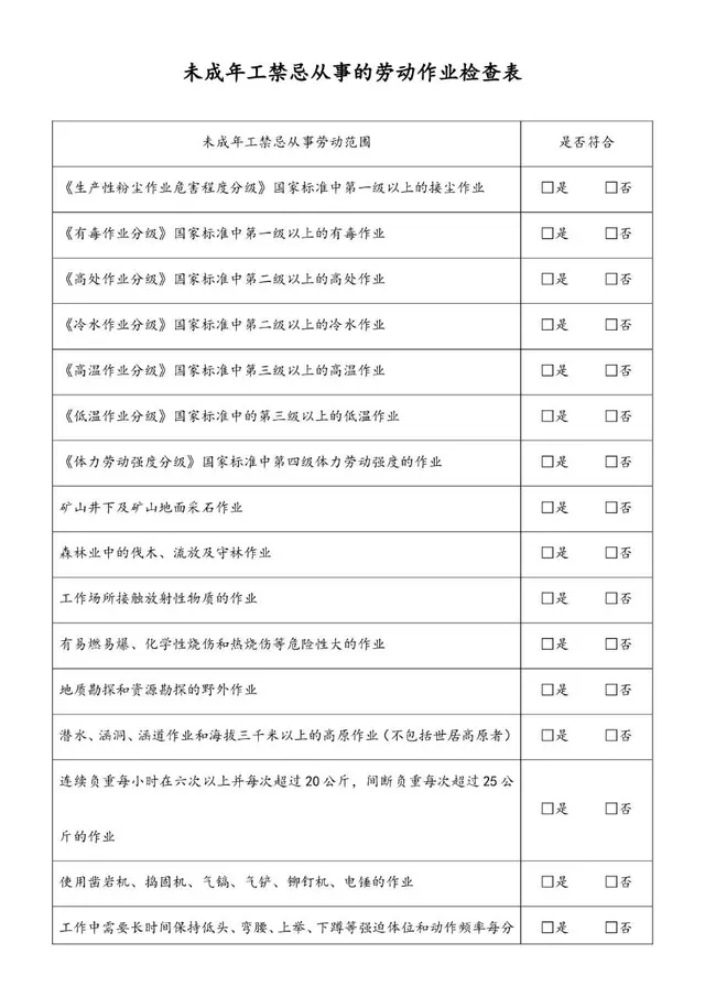 未成年工禁忌从事的劳动作业检查Excel表格模板 - 封面预览