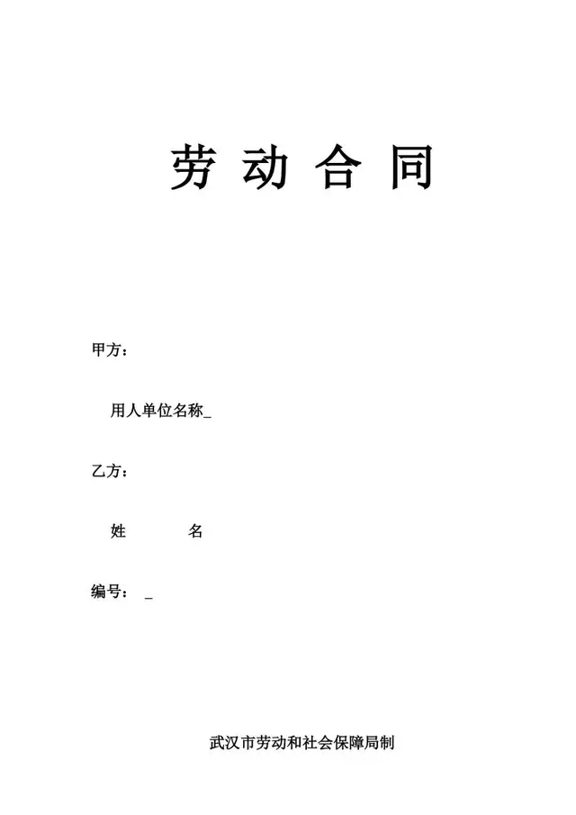 武汉市劳动和社会保障局制式标准劳动合同Word文档模板 - 封面预览