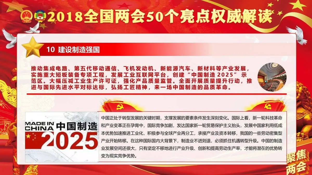 聚焦两会学习贯彻2018两会精神政府工作报告50个亮点党建党政PPT模板 - 第12页