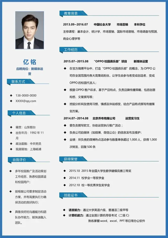 新媒体运营岗位求职个人简历Word模板 - 封面预览