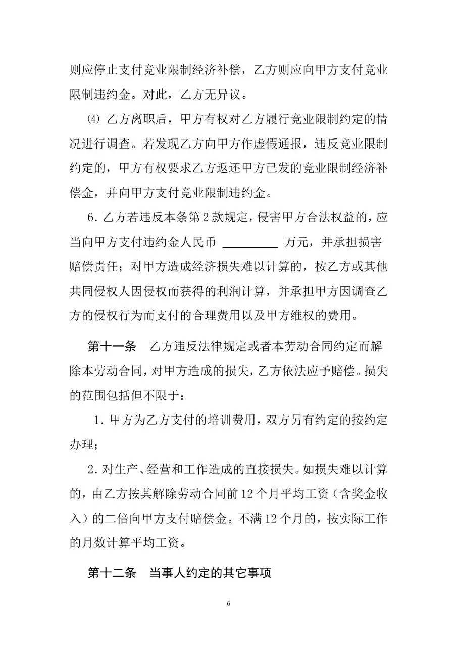 专业技术人员劳动合同标准Word文档模板 - 第6页
