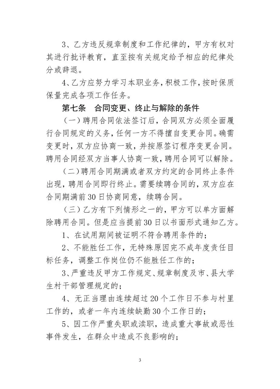 聘用大学生村干部合同书标准Word文档模板 - 第4页