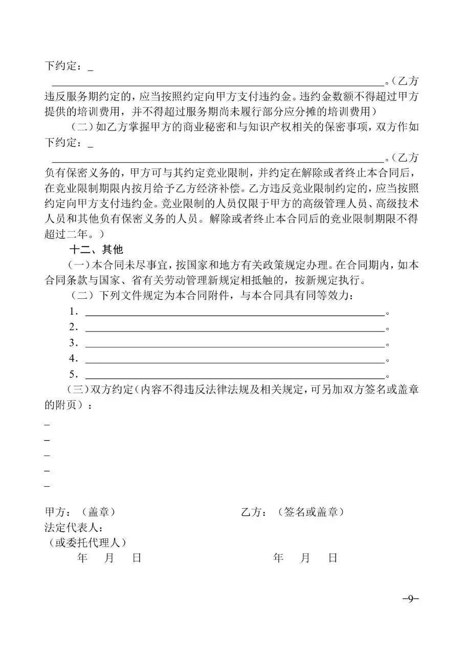 广东省标准正式劳动合同文书模板 - 第9页