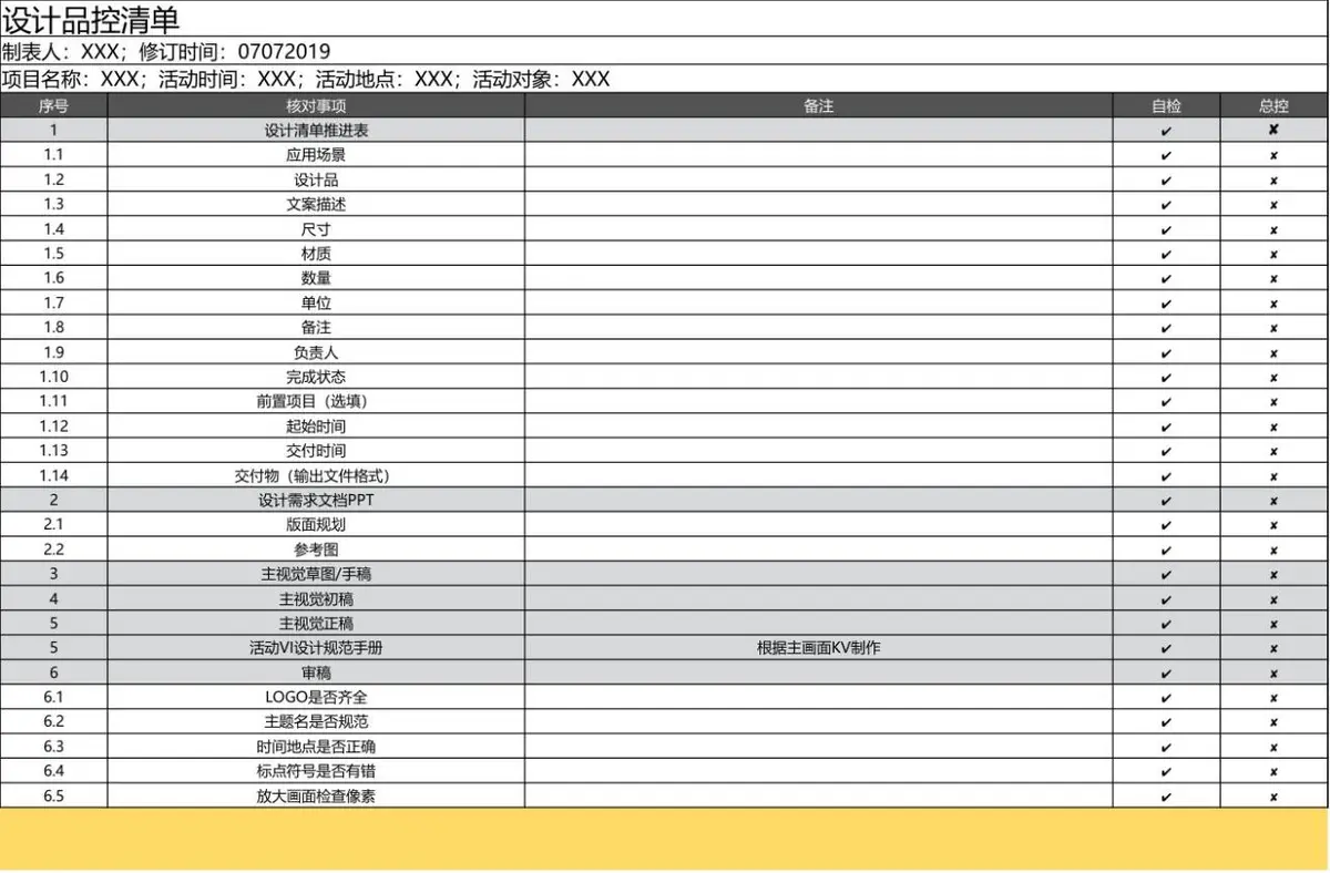 项目需求品控清单Excel表格 活动项目全流程需求核对登记模板 - 第3页