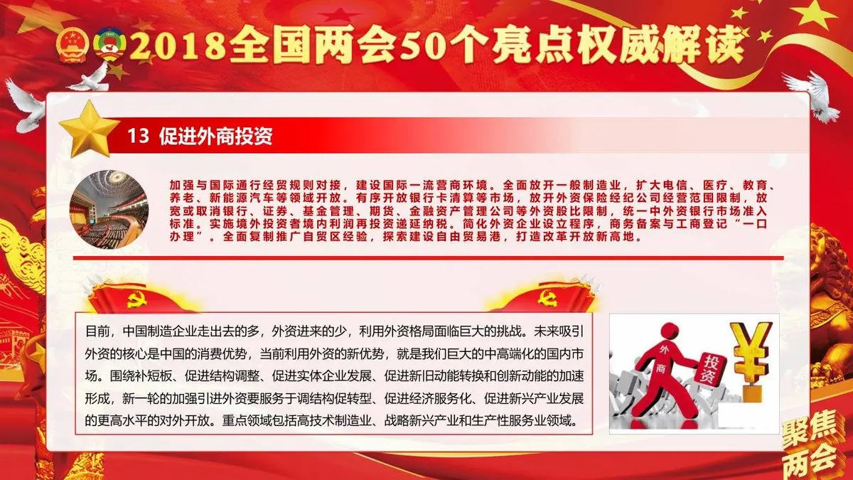 聚焦两会学习贯彻2018两会精神政府工作报告50个亮点党建党政PPT模板 - 第15页