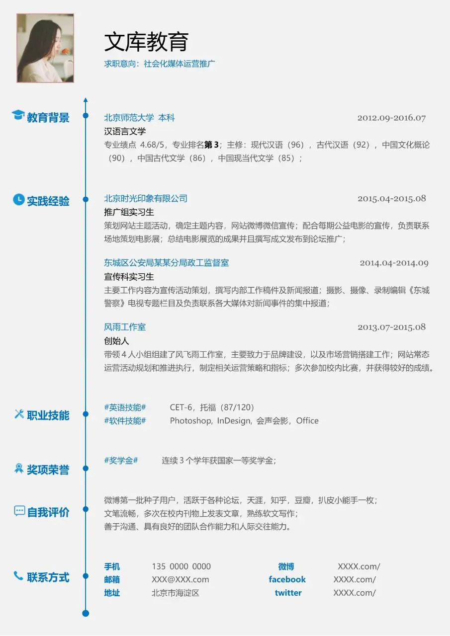社会化媒体运营推广求职简历Word模板 - 第1页