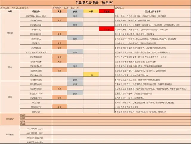 通用版活动意见反馈Excel表格模板 - 封面预览