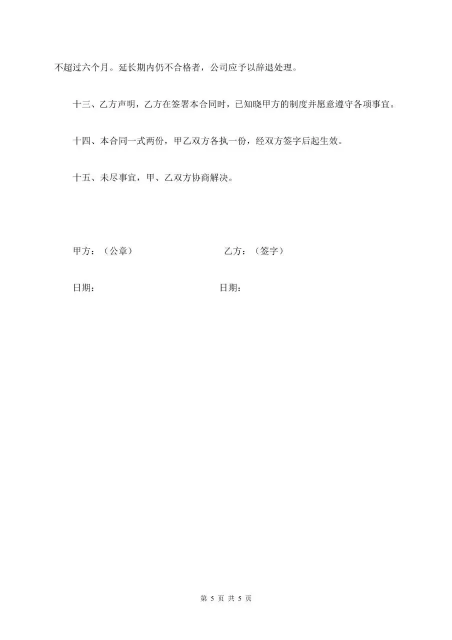 员工试用期劳动合同书DOCX模板 适用于企业新员工入职试用期劳务约定签署 - 第5页