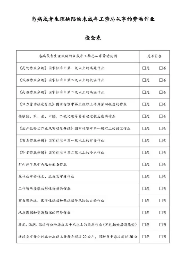 患病或者生理缺陷的未成年工禁忌从事的劳动作业检查表Excel模板 - 封面预览