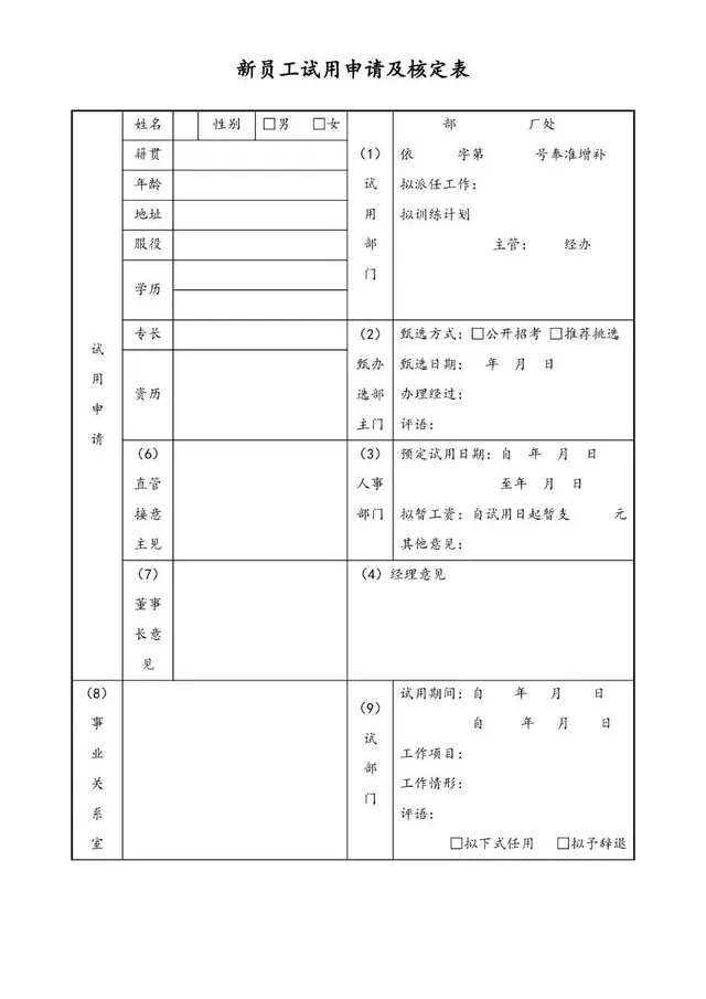新员工试用申请及核定Excel表格模板 - 封面预览