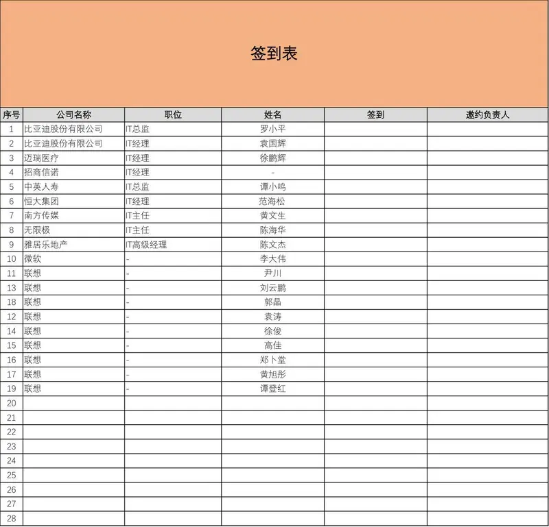 企业参会人员签到登记Excel表格模板 - 封面预览