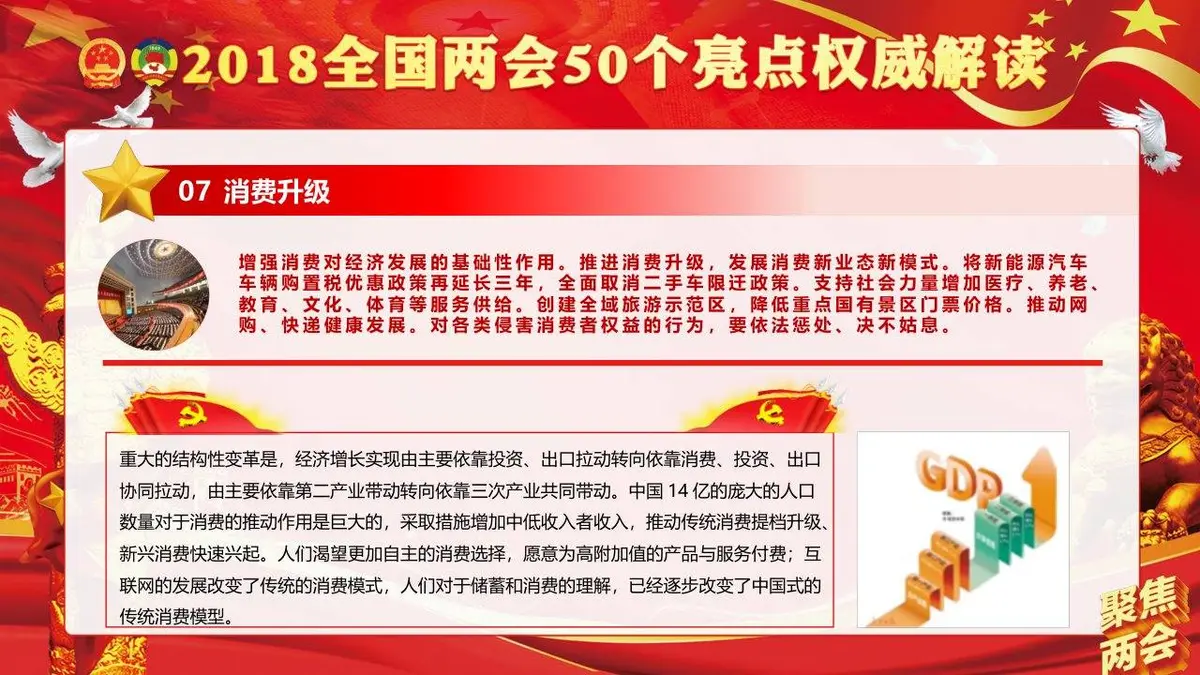 聚焦两会学习贯彻2018两会精神政府工作报告50个亮点党建党政PPT模板 - 第9页