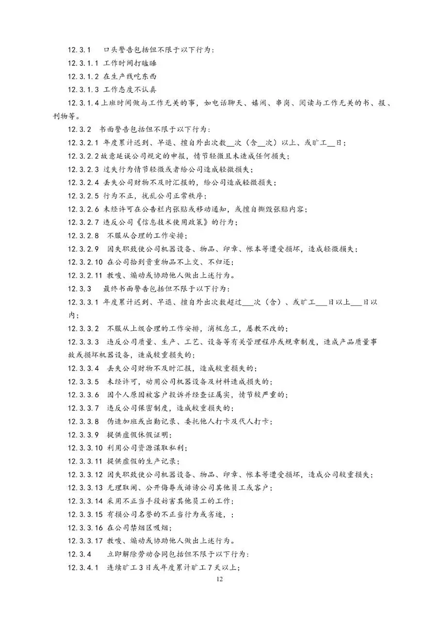 通用公司员工手册Word文档模板 含人事全流程管理制度规范内容 - 第12页