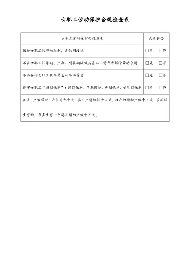 女职工劳动保护合规检查表Excel表格模板 - 封面预览