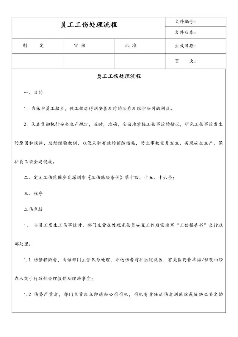 员工工伤处理流程规范文档 企业人事行政工伤事务管理参考模板 - 封面预览