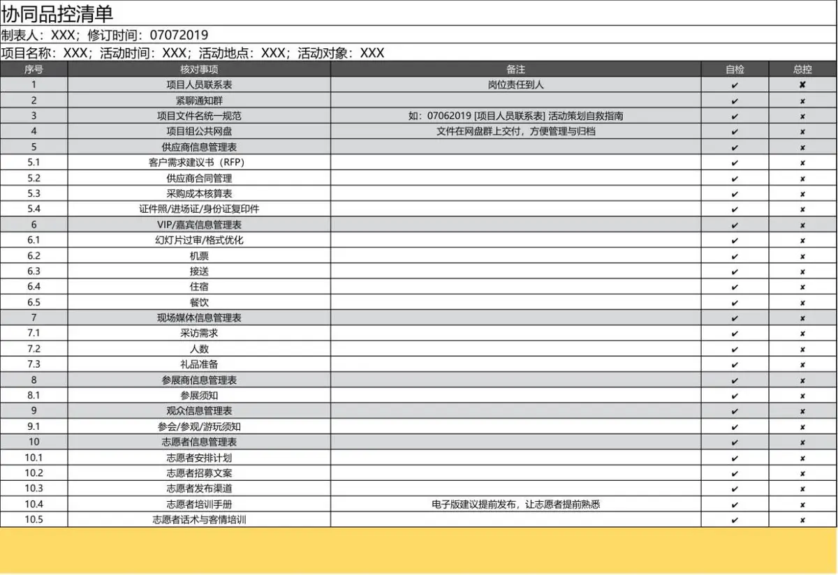 项目需求品控清单Excel表格 活动项目全流程需求核对登记模板 - 第4页