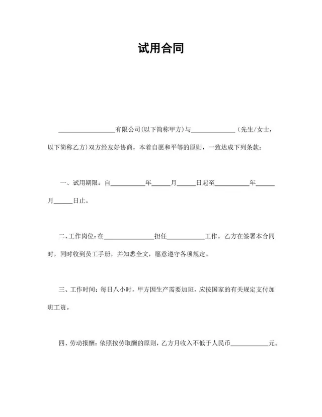 公司员工试用劳动合同标准模板Word文档 - 封面预览