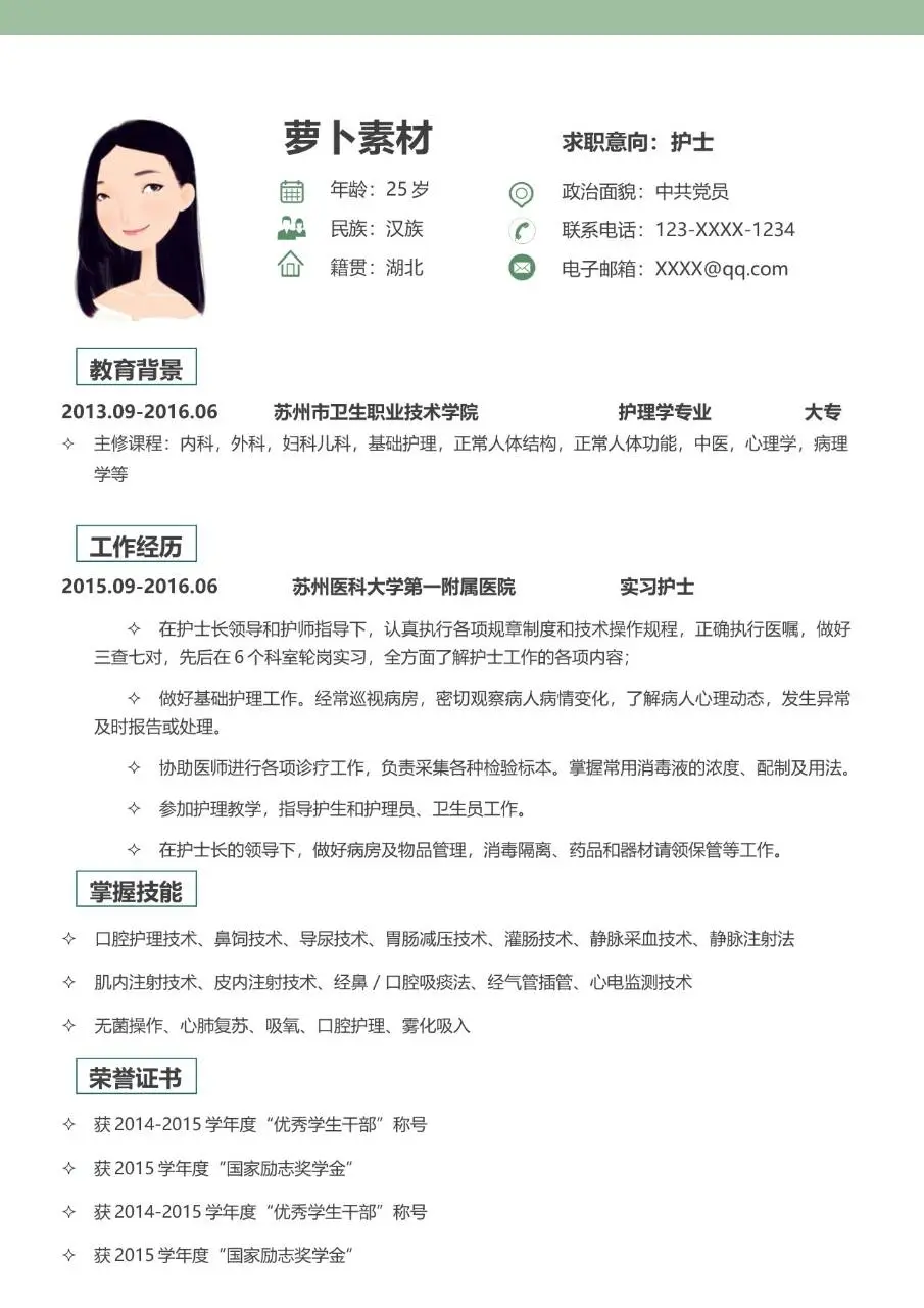 绿色清新圣洁天使医护护理专业个人求职简历Word模板 - 第2页