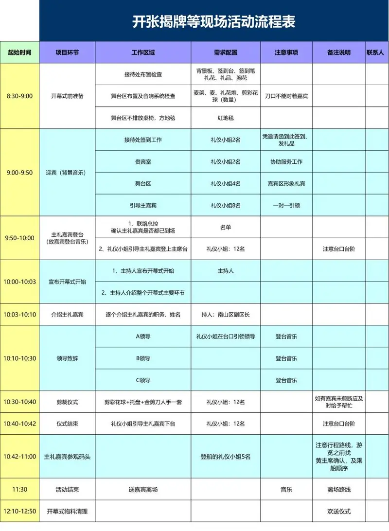 开张揭牌等现场活动流程安排Excel表格模板 - 封面预览