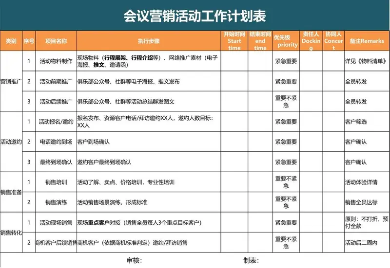 会议营销活动工作计划表Excel模板 - 封面预览