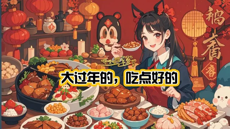 大过年的吃点好的新春年货节美食主题宣传海报 - 封面预览