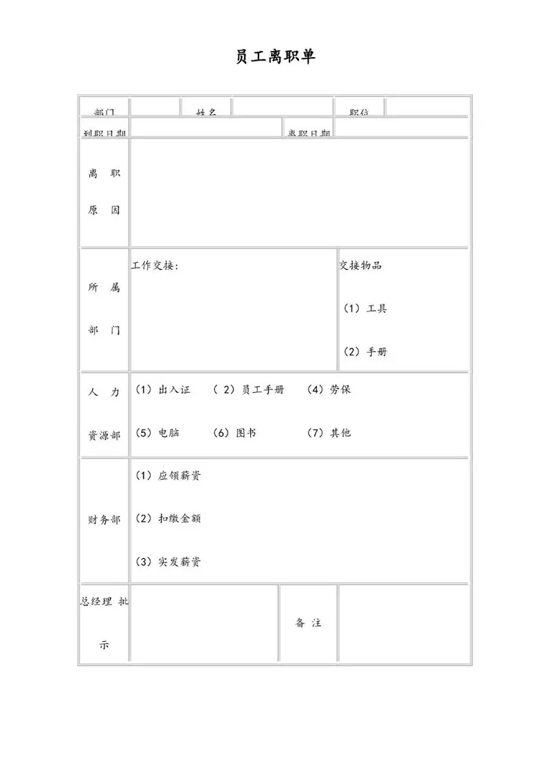 通用规范员工离职单Word文档模板 企业人事离职流程登记使用 - 封面预览