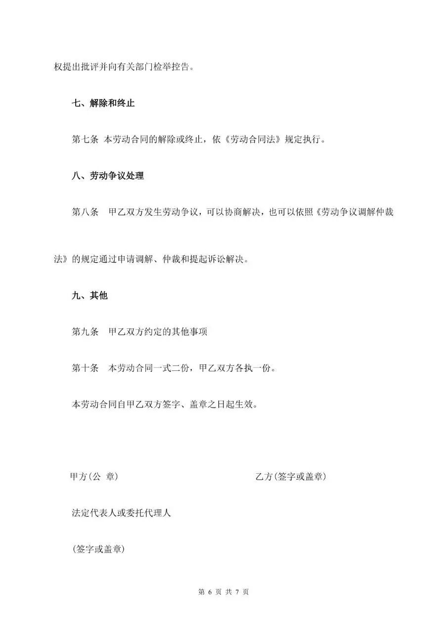 通用规范试用期劳动合同正式文档模板 - 第6页