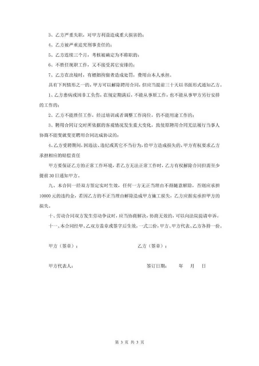 出国劳务劳动合同标准正式文档模板 - 第3页