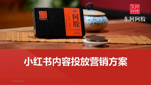 东阿阿胶小红书内容投放营销方案PPT模板 - 封面预览