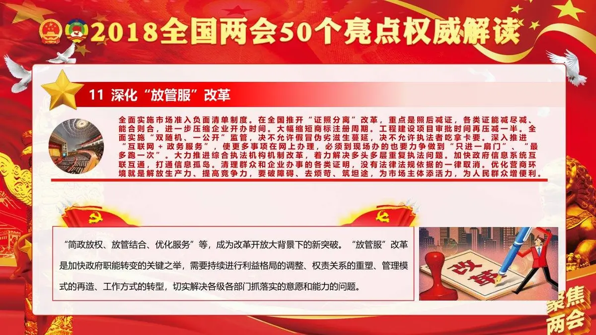 聚焦两会学习贯彻2018两会精神政府工作报告50个亮点党建党政PPT模板 - 第13页