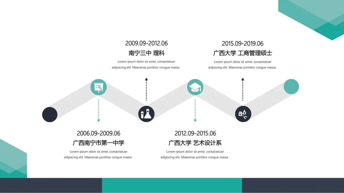 简约青绿色几何个人简历求职竞聘演示PPT模板 - 第3页