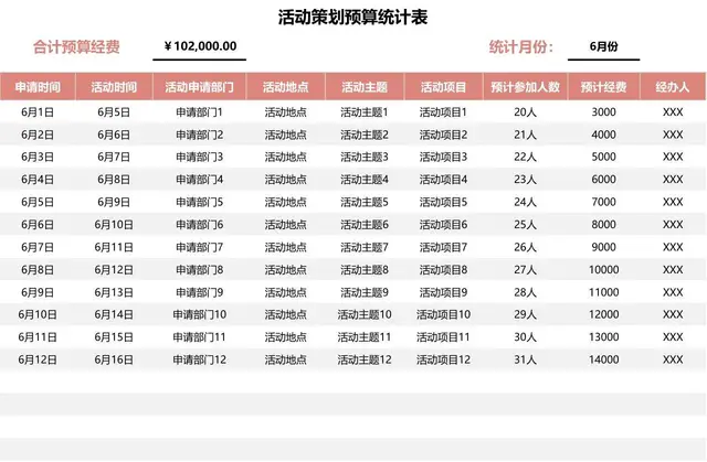 活动策划预算统计Excel表格模板 - 封面预览