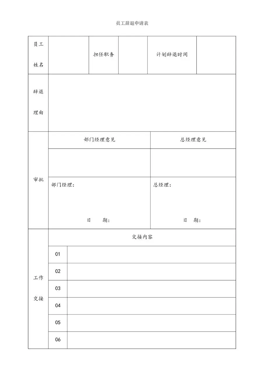 员工辞退申请表人事办公通用Excel表格模板 - 第1页
