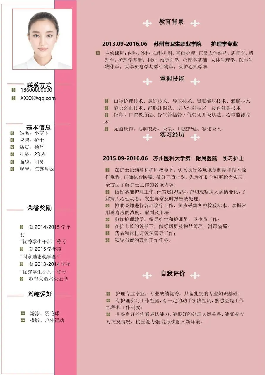 粉色清新护士求职简历Word模板 - 第2页