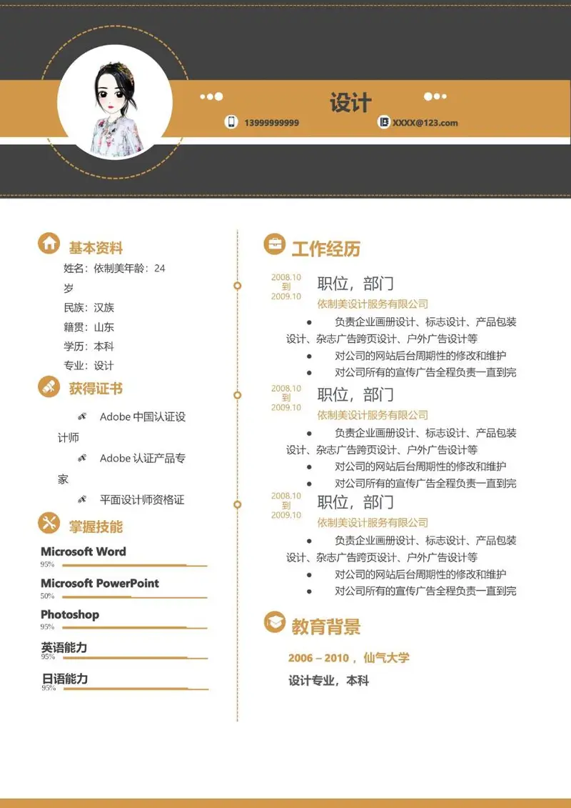 文艺创意设计师求职简历Word模板 - 封面预览