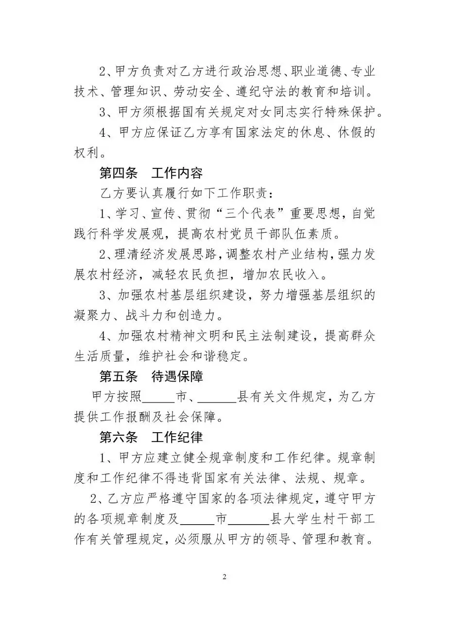 聘用大学生村干部合同书标准Word文档模板 - 第3页