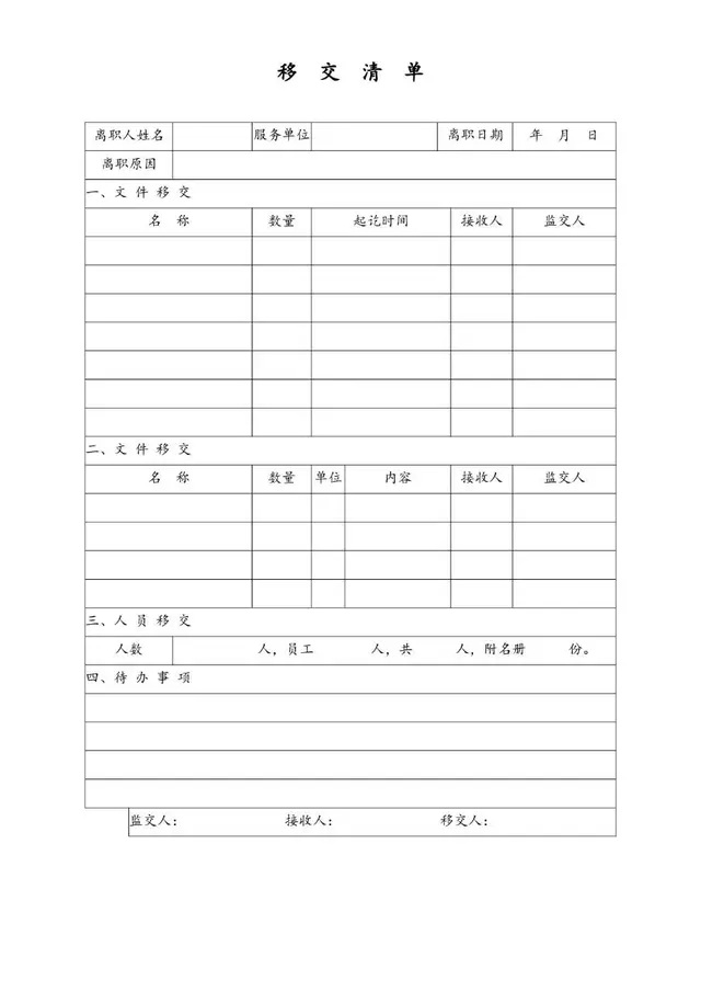 通用离职工作移交清单文档模板 用于企业员工离职交接登记使用 - 封面预览