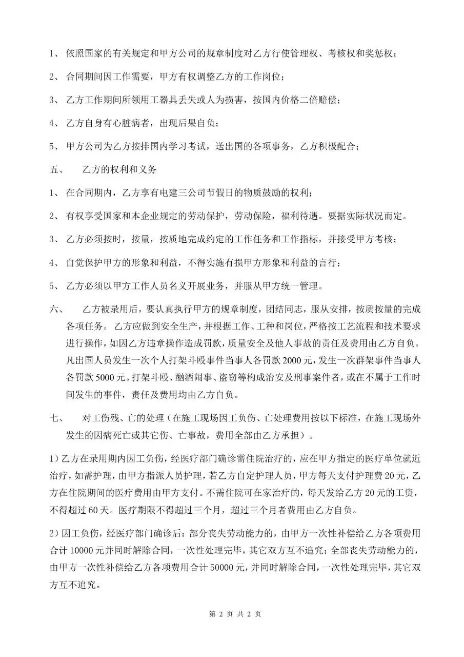 出国劳务劳动合同标准正式文档模板 - 第2页